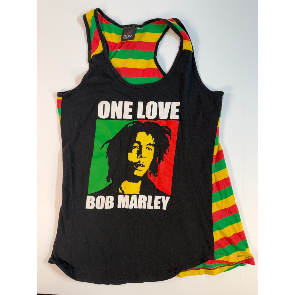 Zion‎ Rootswear Bob Marley One Love Rasta Striped Graphic Tank Top Black Mens S